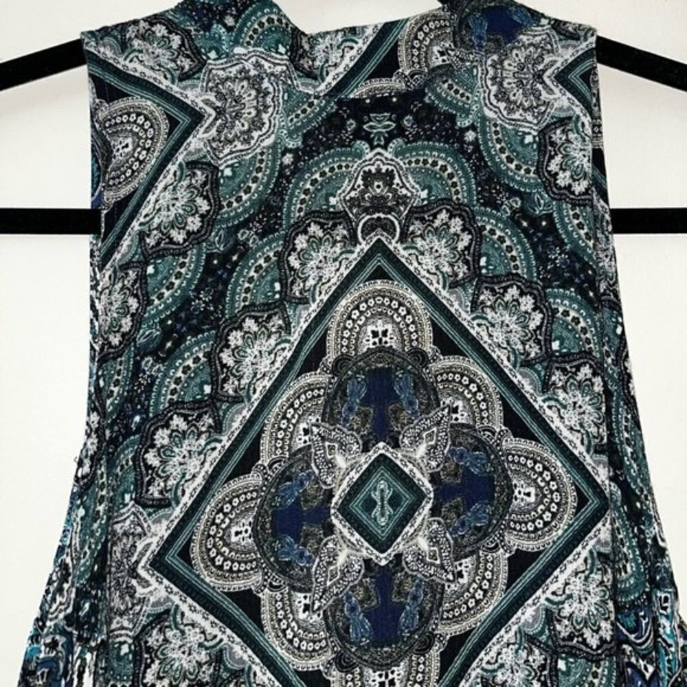 American Eagle Boho Open Back Dress Blue Paisley Mini Sleeveless Womens Size Med - Picture 7 of 9